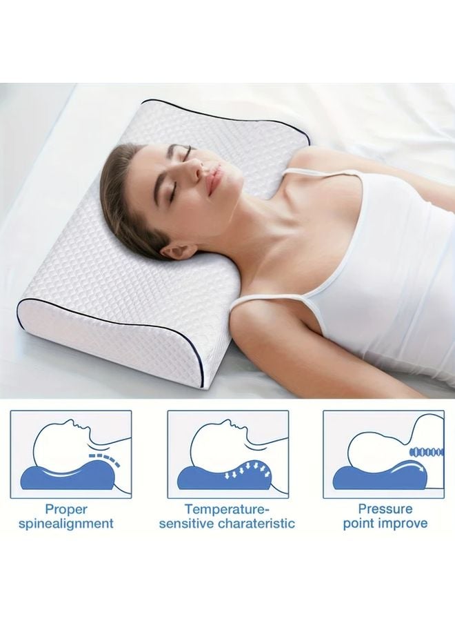 White Memory Foam Neck Pillow For Cervical Support And Shoulder Relax - Image 1